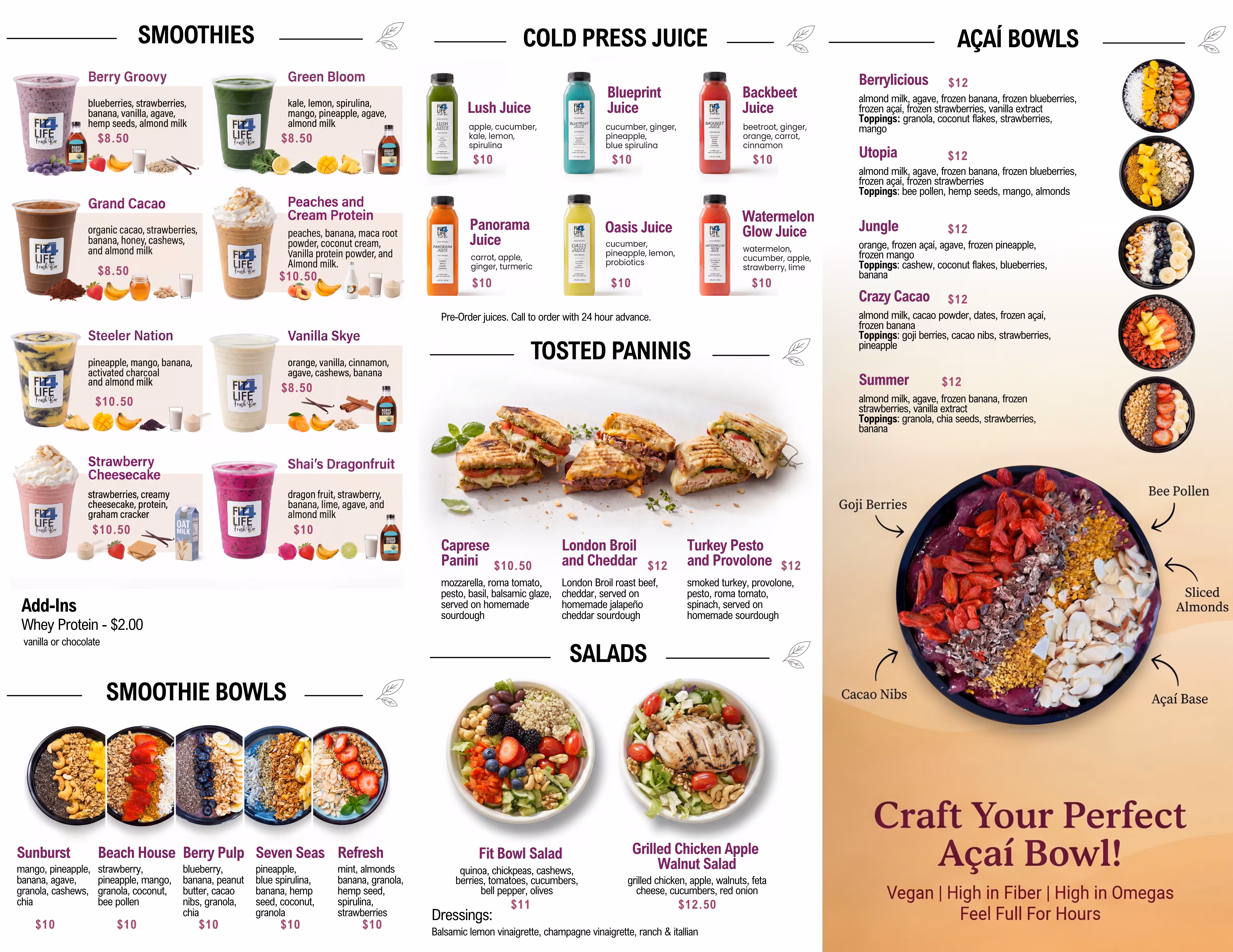Fit4Life menu, inside