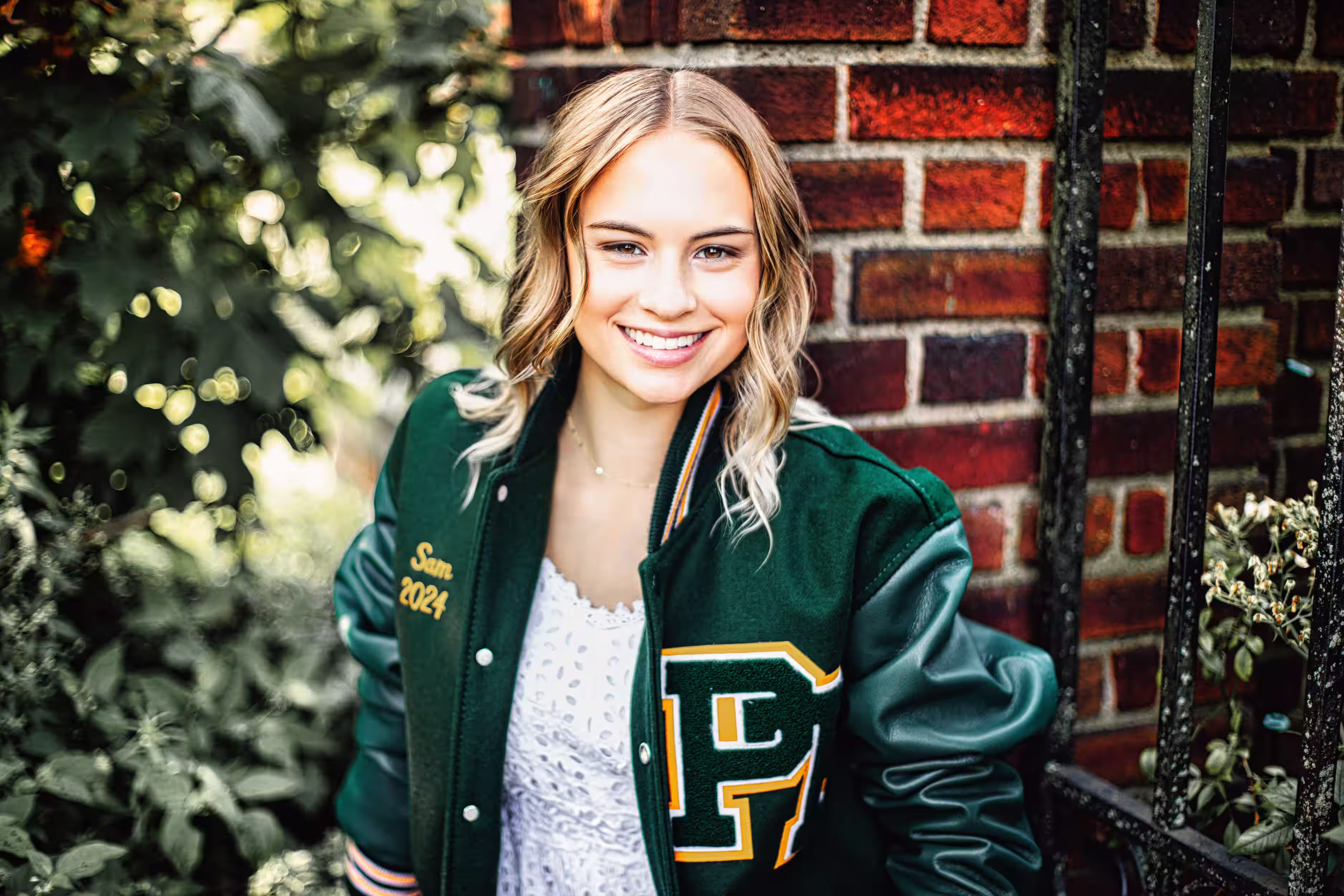 Brick wall Mellon Park senior pictures rich contrast Pittsburgh
