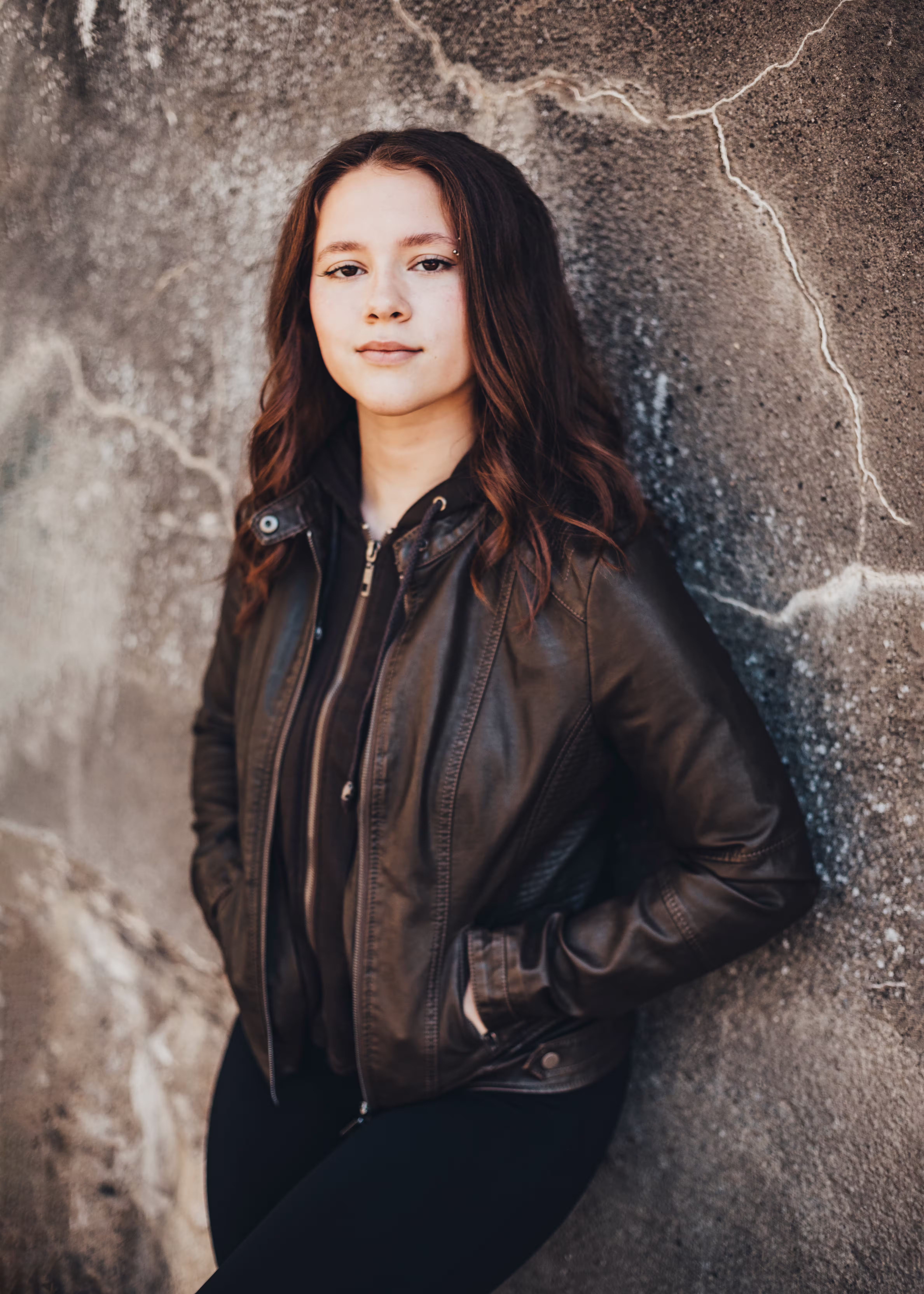 Bold senior picture fashion with leather jacket